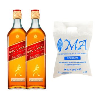 2 Whisky Red Label 750ml + 1 Hielo COLDGEM 3.0Kg.