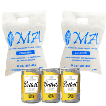 3 Aguas Tónica Britvic Lata 150ml + 2 Hielos COLDGEM 3.0Kg.
