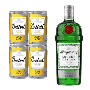 4 Aguas Tónica Britvic Lata 150ml + Ginebra Tanqueray London Dry 700ml